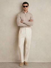 Reiss | Merino Wool Half-Zip Jumper in Wheat Melange