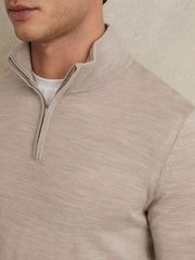 Reiss | Merino Wool Half-Zip Jumper in Wheat Melange