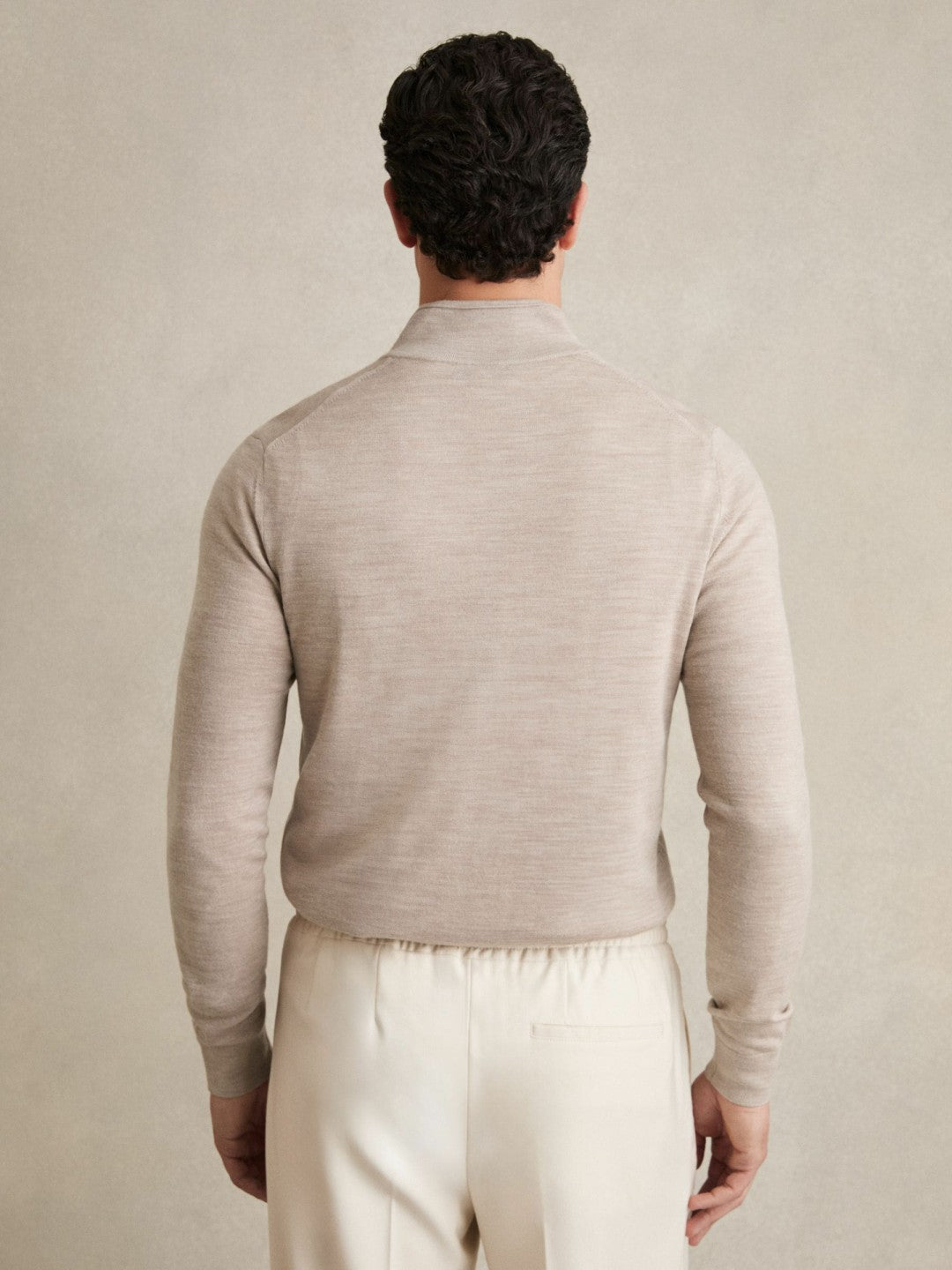 Reiss | Merino Wool Half-Zip Jumper in Wheat Melange