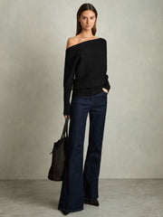 Reiss | Asymmetric Draped Knitted Jumper in Black
