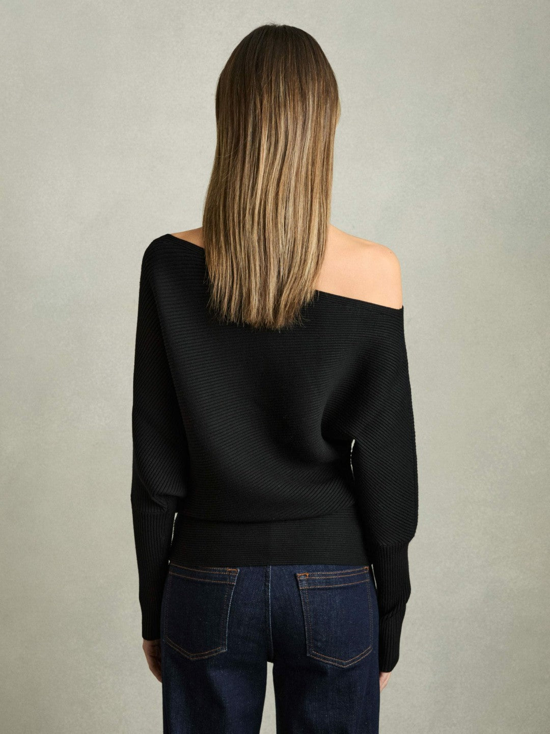 Reiss | Asymmetric Draped Knitted Jumper in Black