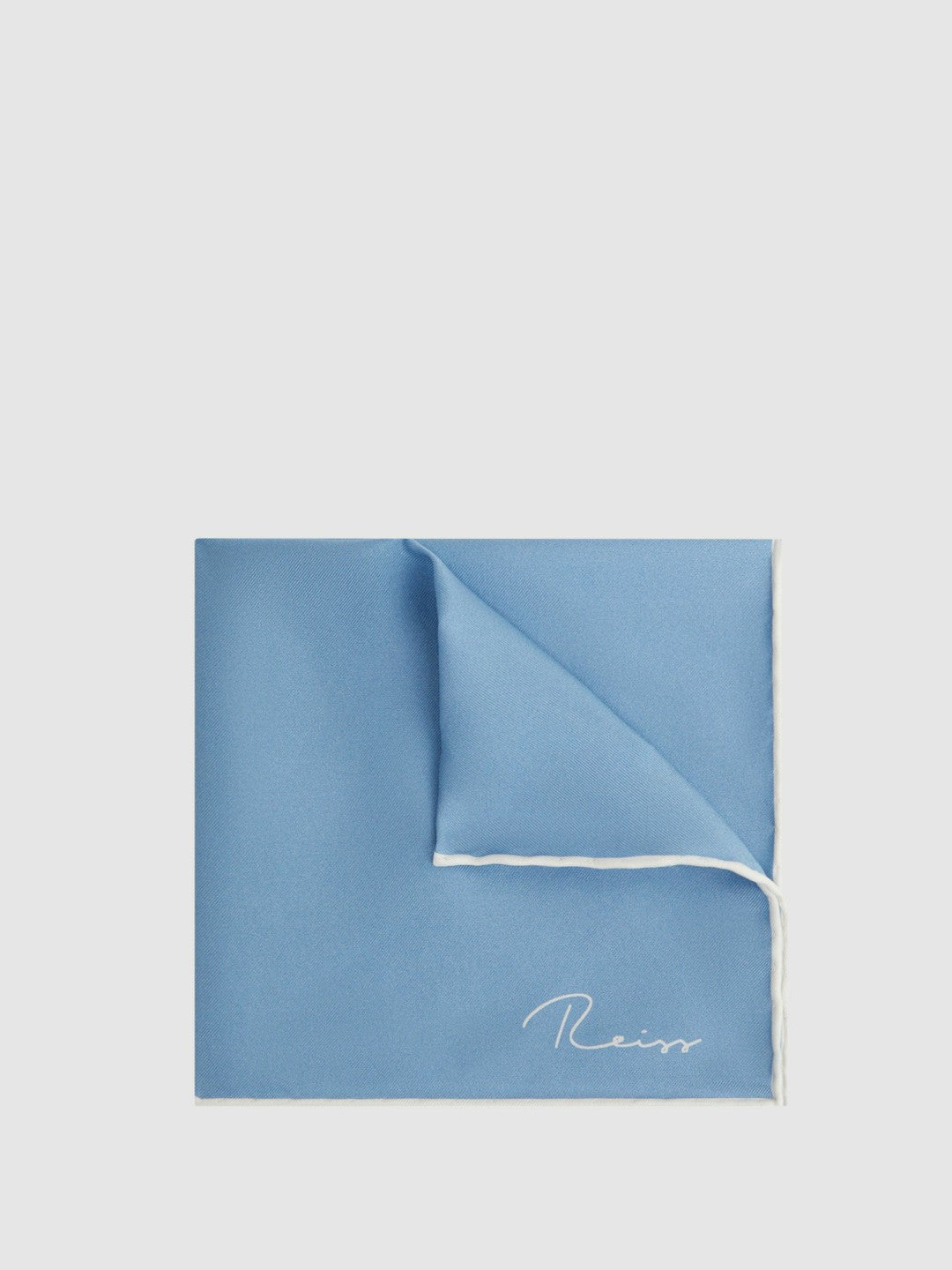 Reiss | Plain Silk Pocket Square in Soft Blue
