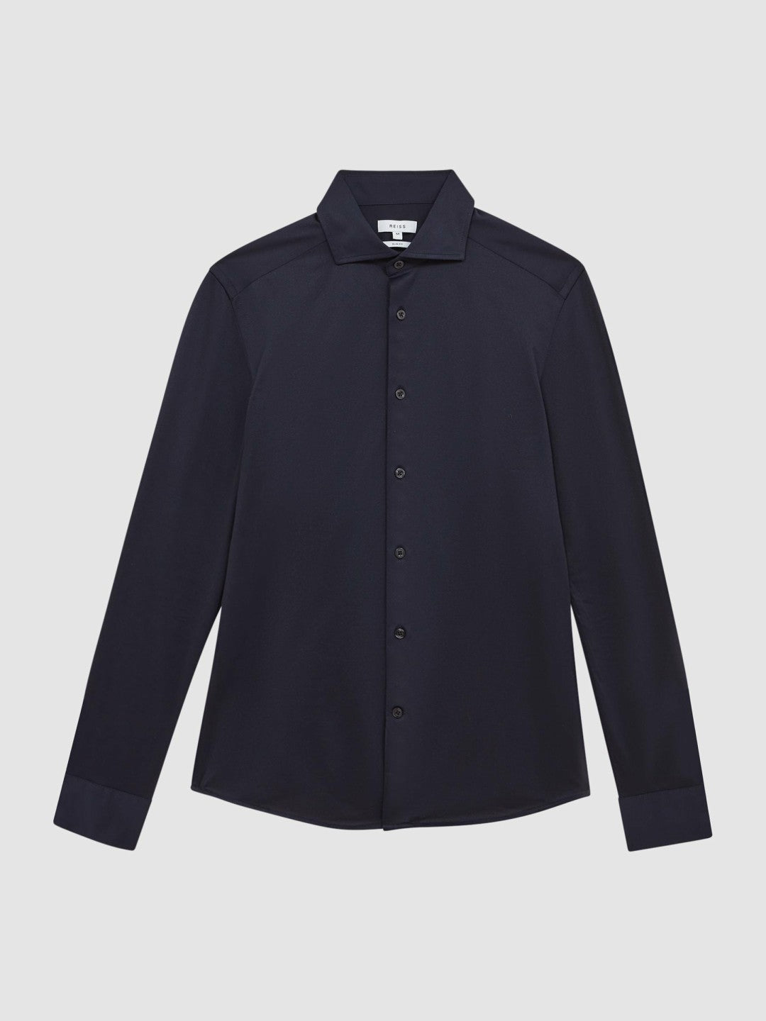 Reiss | Cotton-Blend Jersey Cutaway-Collar Shirt in Navy