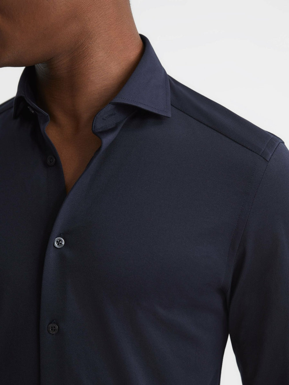 Reiss | Cotton-Blend Jersey Cutaway-Collar Shirt in Navy