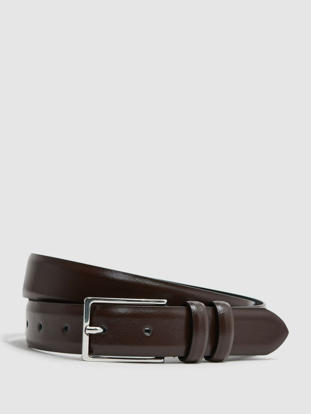 Reiss | Smooth Leather Belt in Chocolate
