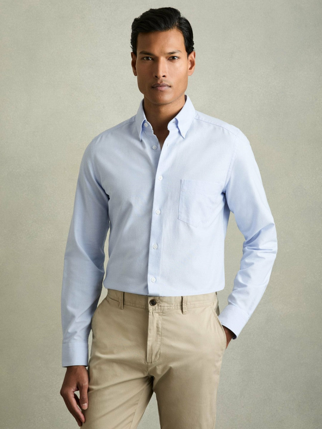 Reiss | Slim-Fit Button-Down Collar Cotton Oxford Shirt in Soft Blue