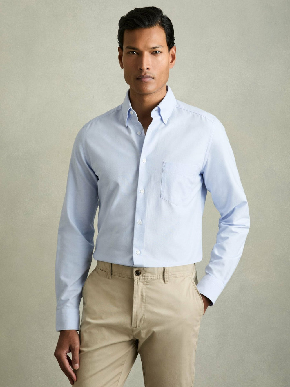 Reiss | Slim-Fit Button-Down Collar Cotton Oxford Shirt in Soft Blue