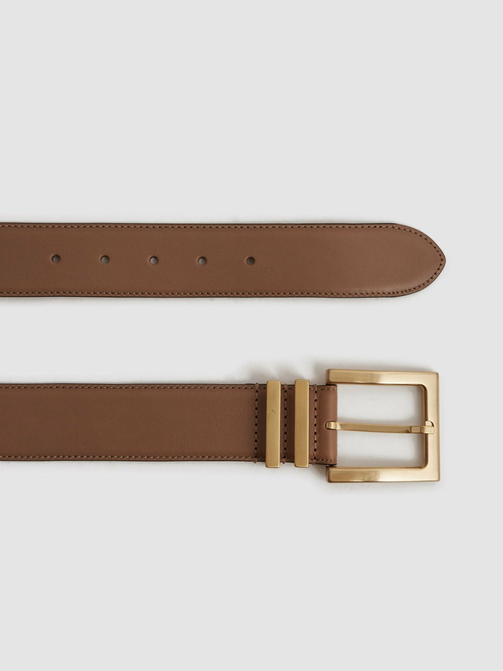 Reiss | Leather Square Buckle Belt in Camel/Taupe