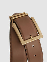 Reiss | Leather Square Buckle Belt in Camel/Taupe