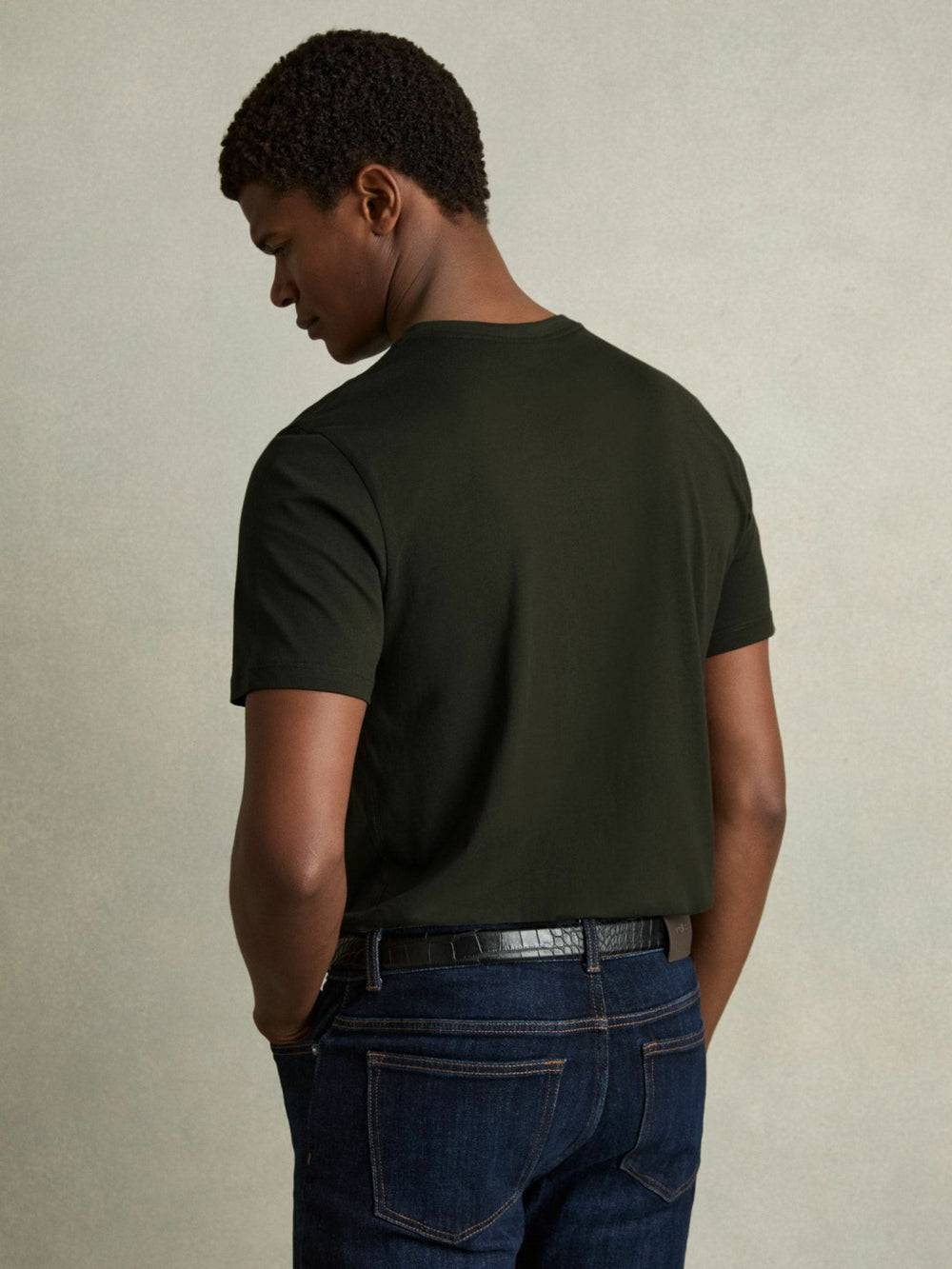Reiss | Cotton Crew Neck T-Shirt in Oxidised Green