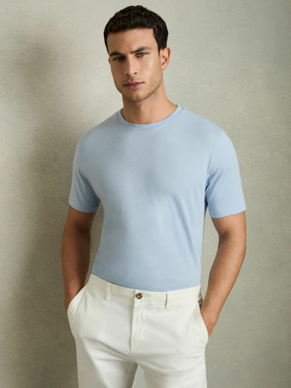 Reiss | Cotton Crew Neck T-Shirt in Soft Blue