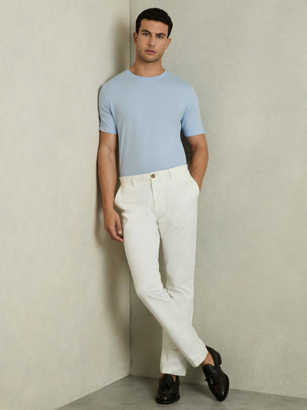 Reiss | Cotton Crew Neck T-Shirt in Soft Blue