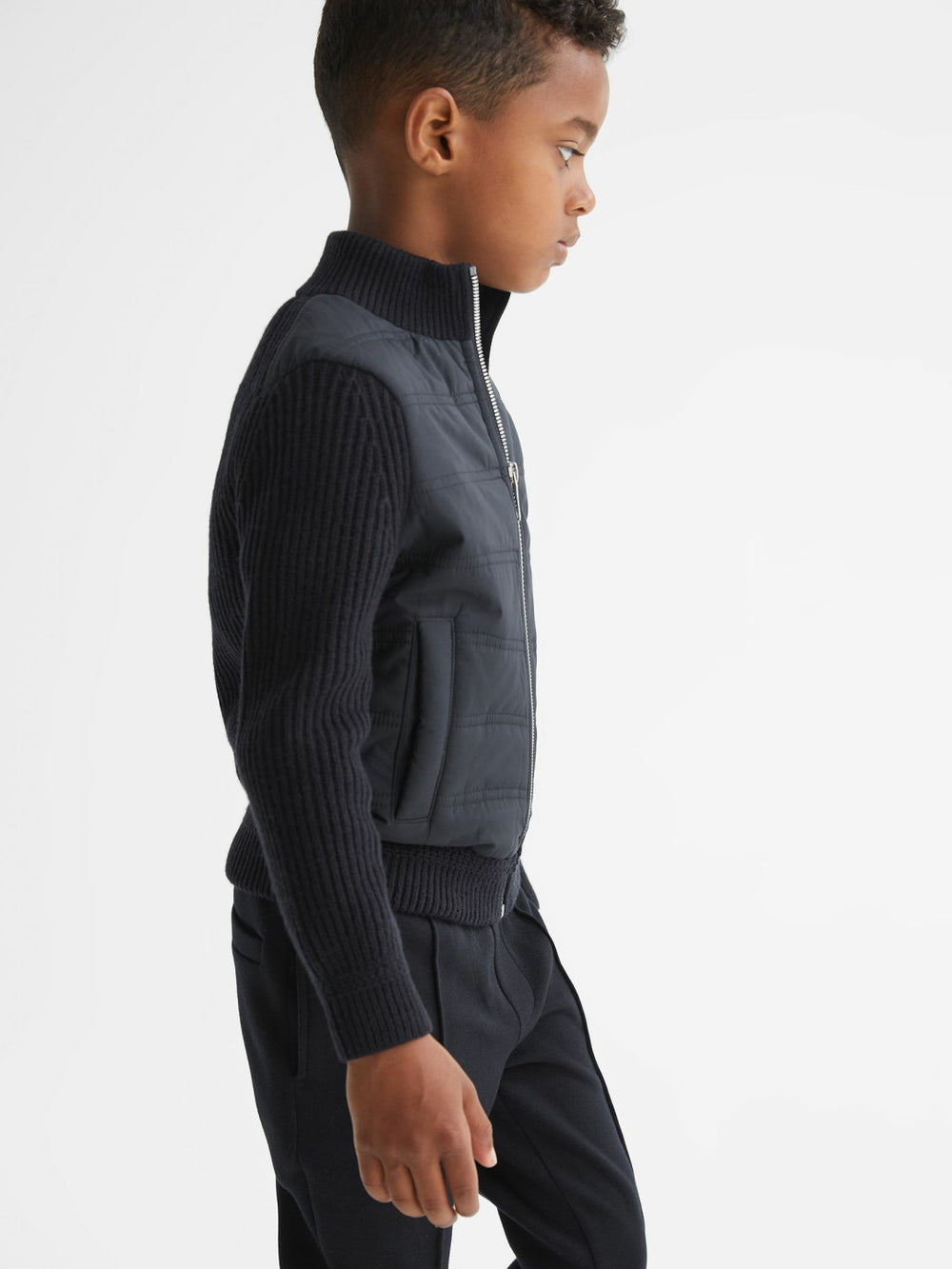 Reiss | 9-14 yrs Hybrid Zip Through Quilted Jacket in Navy