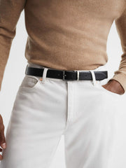 Reiss | Reversible Leather Belt in Black/Dark Brown