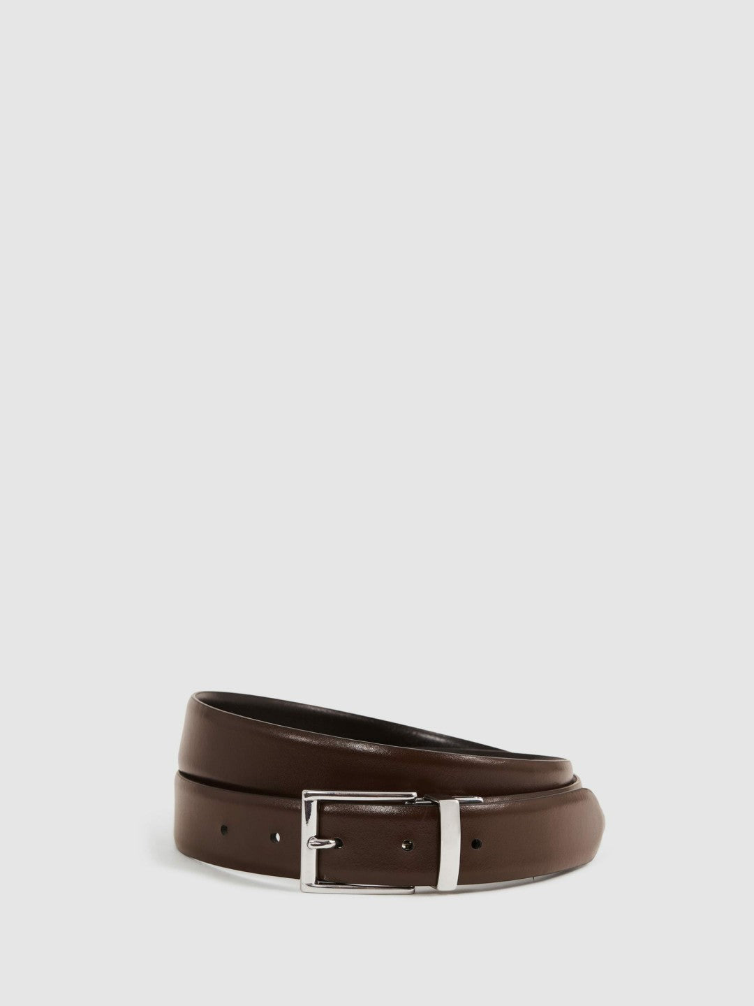 Reiss | Reversible Leather Belt in Black/Dark Brown