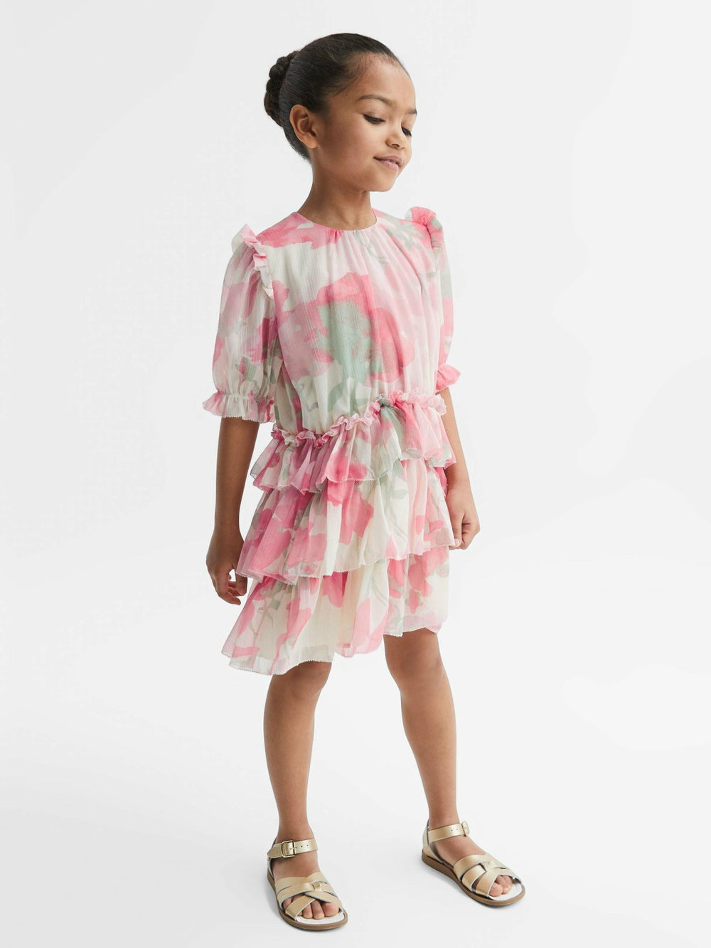 Reiss | 4-9 yrs Printed Tiered Dress in Pink Print