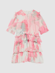 Reiss | 4-9 yrs Printed Tiered Dress in Pink Print