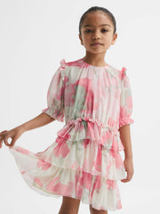 Reiss | 4-9 yrs Printed Tiered Dress in Pink Print