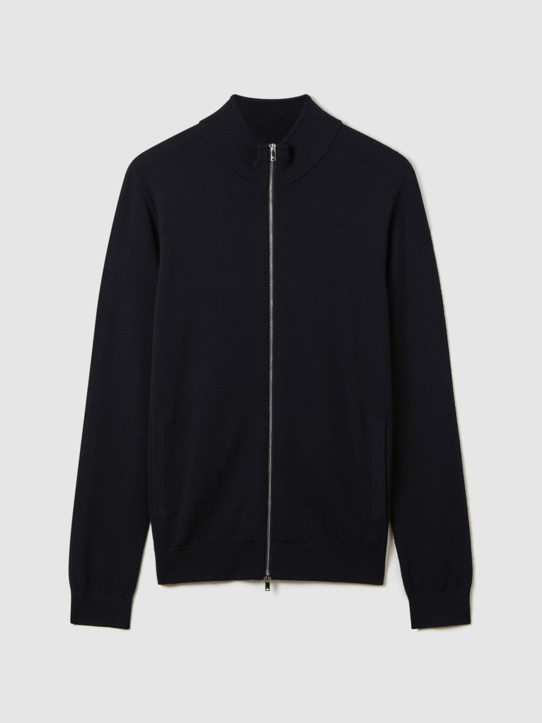 Reiss | Merino Wool Zip-Through Cardigan in Navy