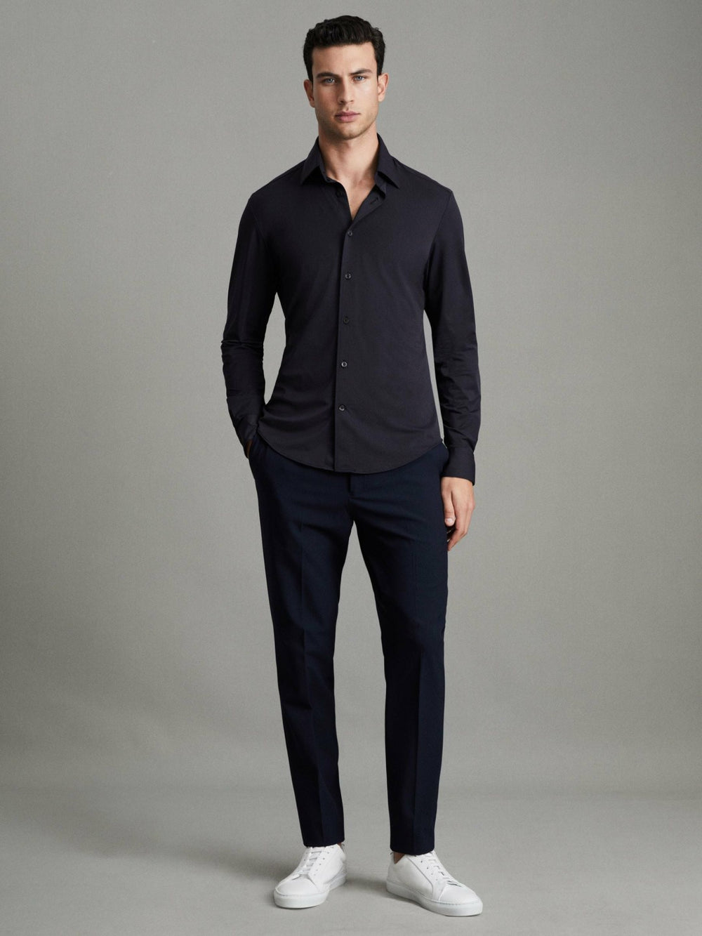 Reiss | Regular Fit Button-Through Travel Shirt in Navy