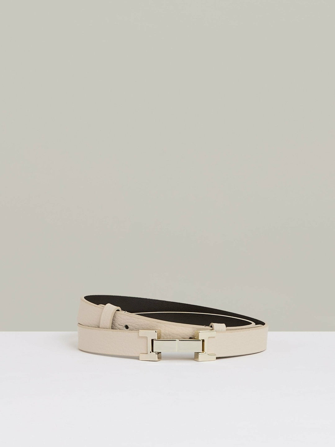 Reiss | Leather Square Hinge Belt in Stone