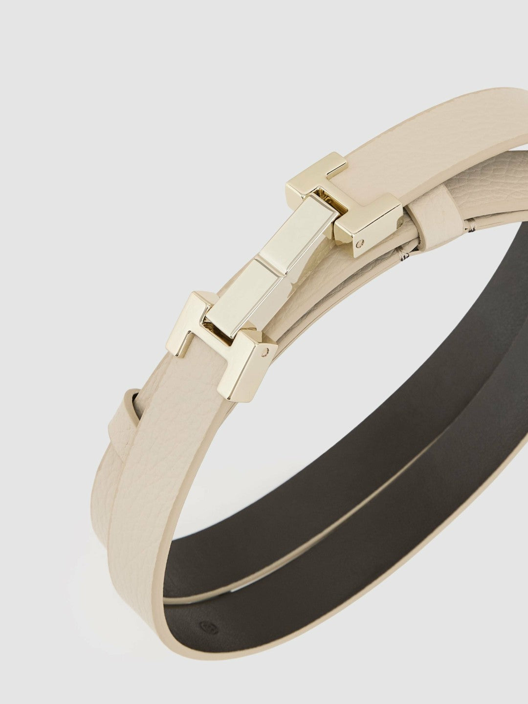Reiss | Leather Square Hinge Belt in Stone