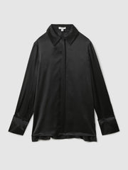 Reiss | Petite Silk Double-Cuff Button-Through Shirt in Black