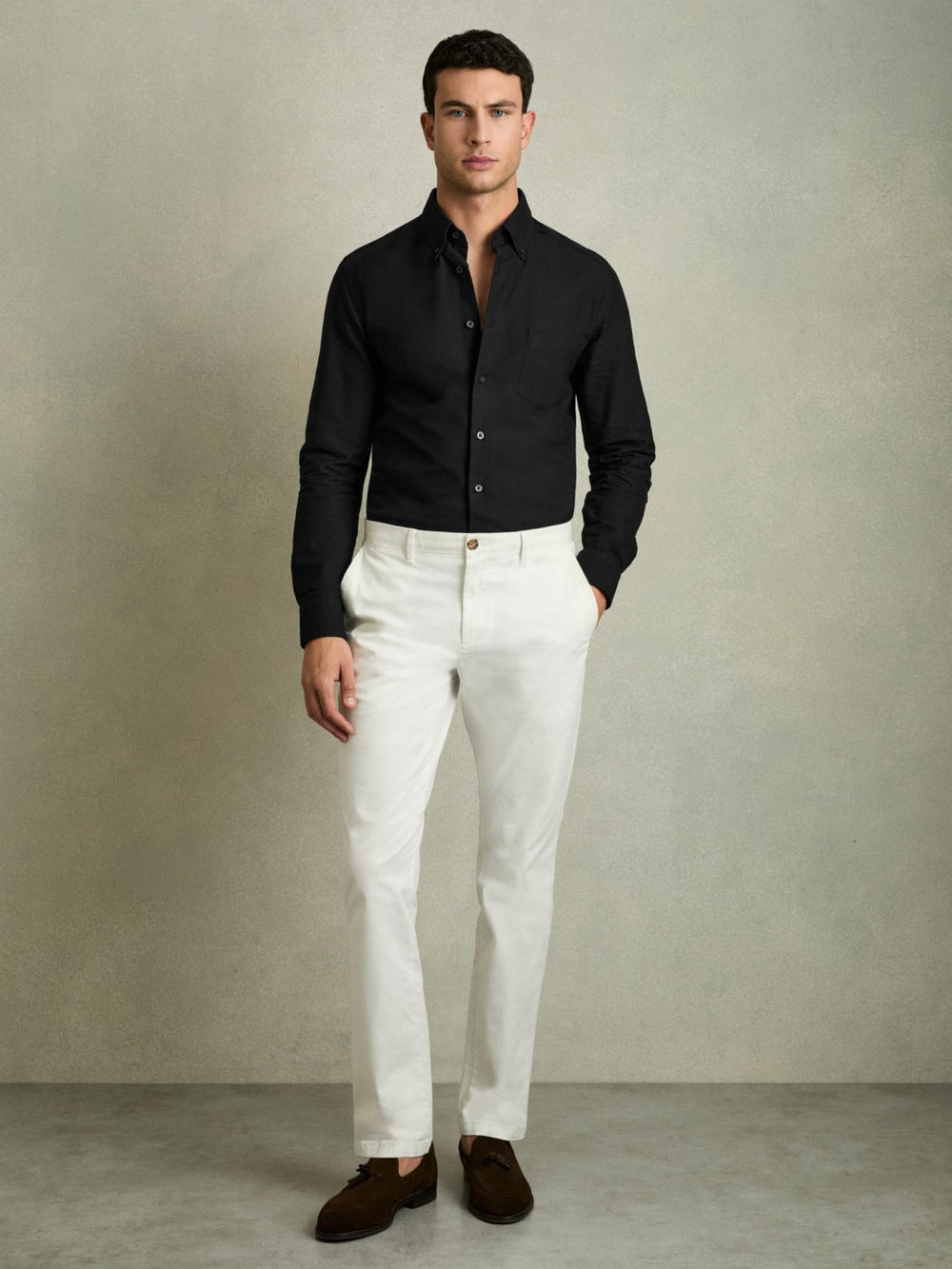 Reiss | Slim-Fit Button-Down Collar Cotton Oxford Shirt in Black