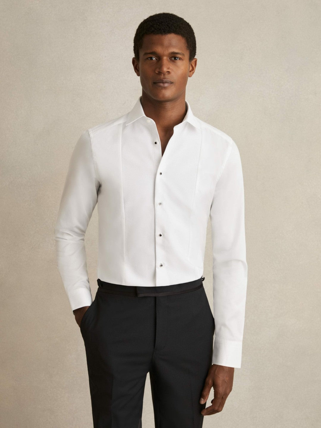 Reiss | Slim Fit Cotton Marcella Tuxedo Shirt in White