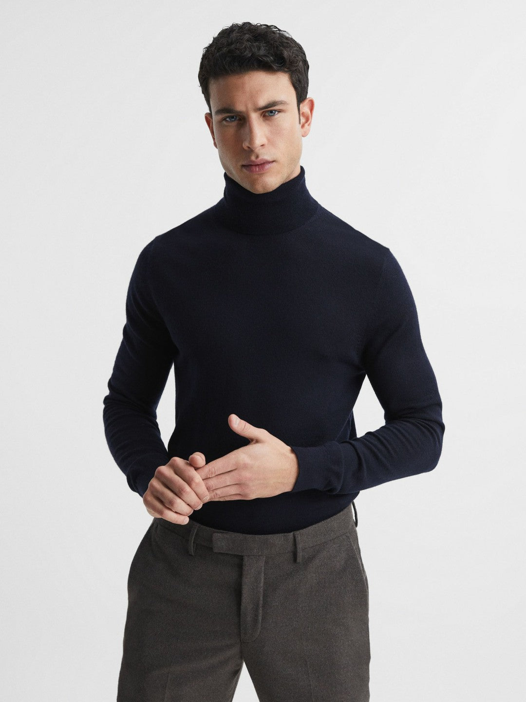 Reiss | Slim Fit Merino Wool Roll Neck Jumper in Navy