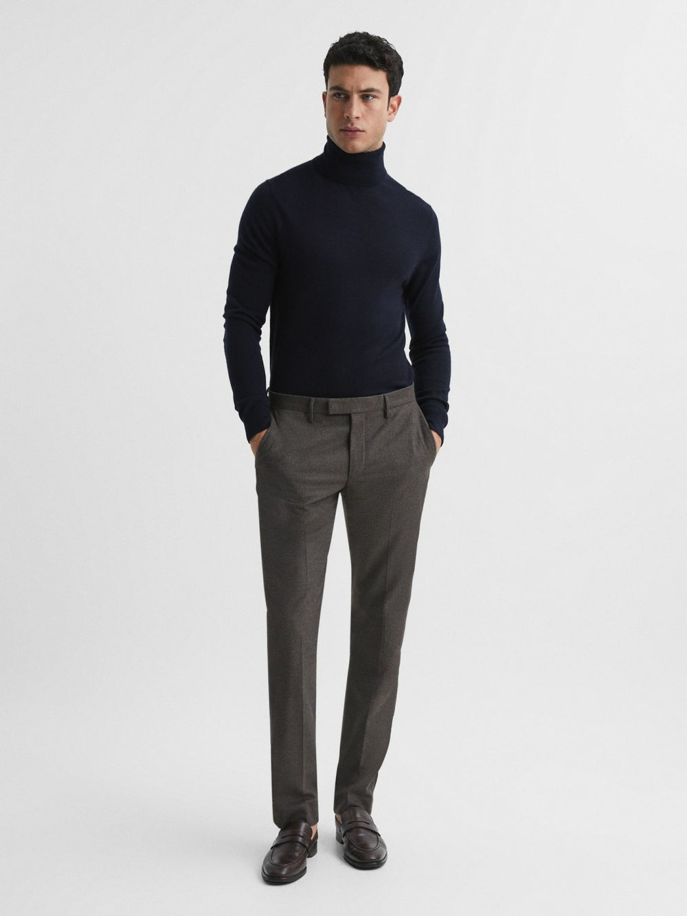 Reiss | Slim Fit Merino Wool Roll Neck Jumper in Navy
