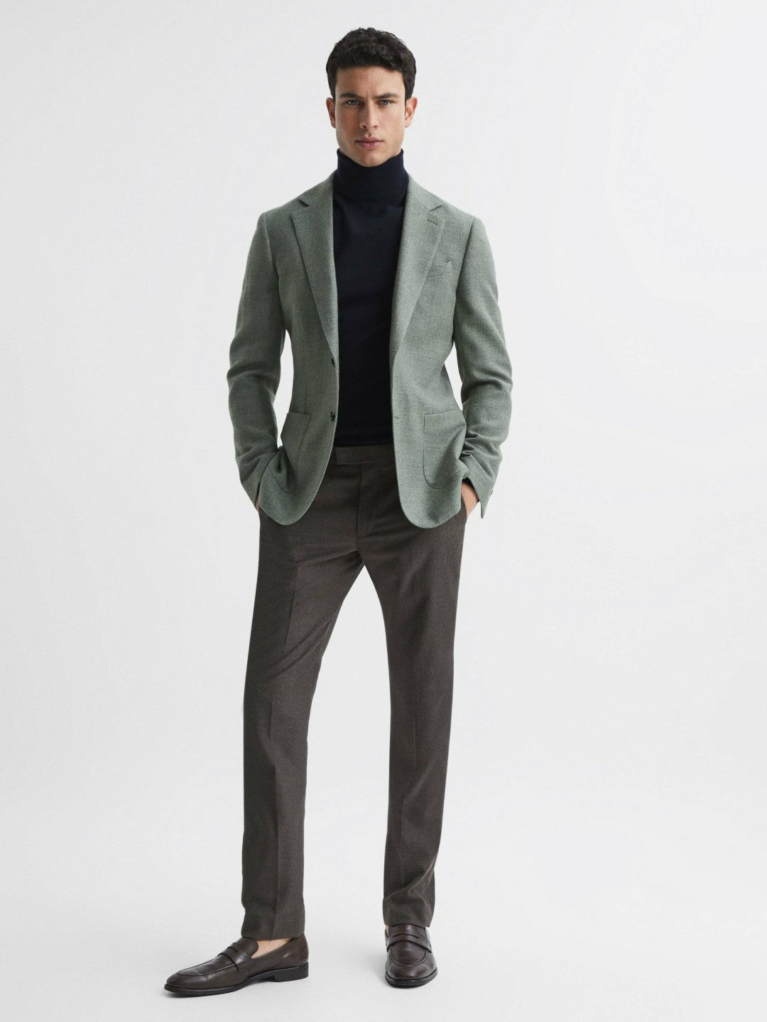 Reiss | Slim Fit Merino Wool Roll Neck Jumper in Navy
