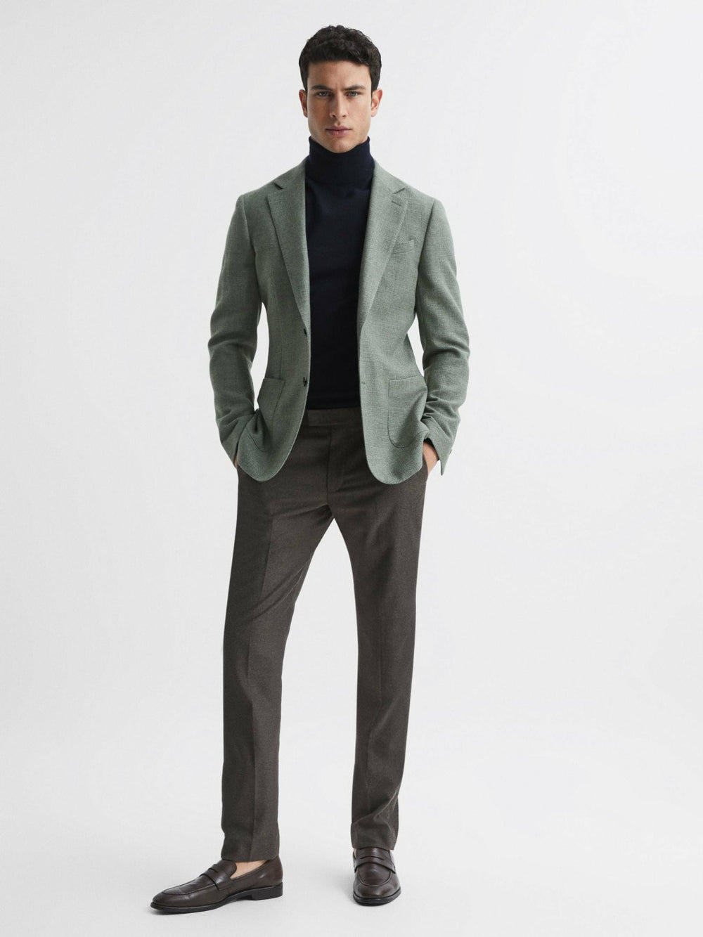 Reiss | Slim Fit Merino Wool Roll Neck Jumper in Navy