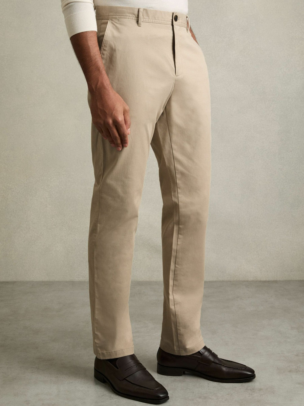 Reiss | Slim Fit Washed Cotton Blend Chinos in Stone