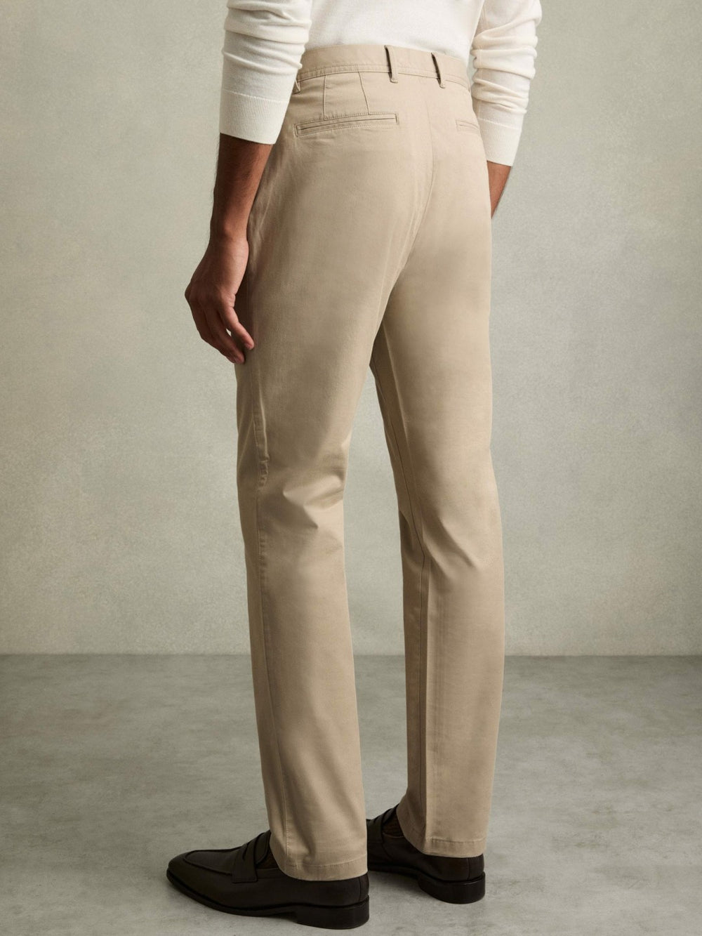 Reiss | Slim Fit Washed Cotton Blend Chinos in Stone