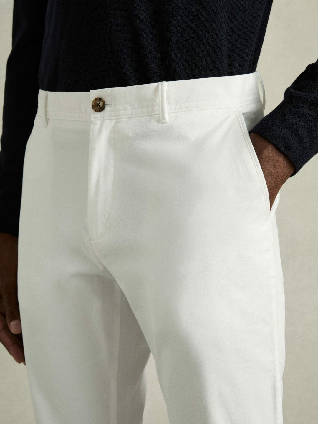 Reiss | Slim Fit Washed Cotton Blend Chinos in White