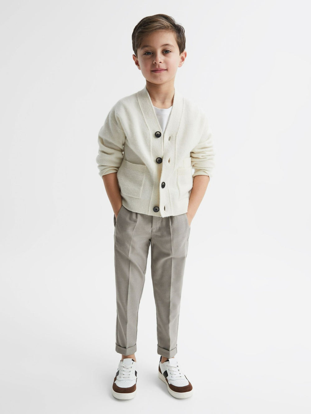 Reiss | 9-14 yrs Relaxed Elasticated Trousers with Turn-Ups in Taupe
