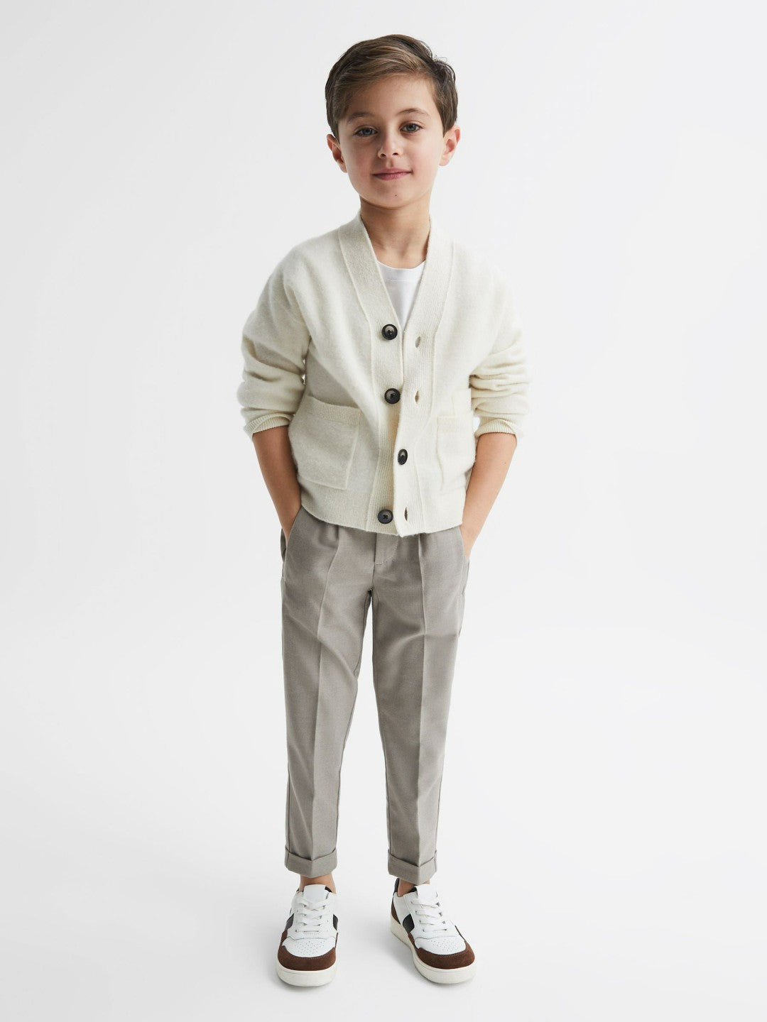 Reiss | 9-14 yrs Relaxed Elasticated Trousers with Turn-Ups in Taupe
