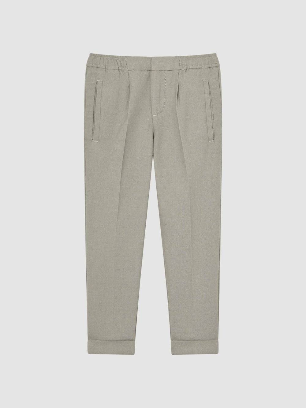 Reiss | 9-14 yrs Relaxed Elasticated Trousers with Turn-Ups in Taupe