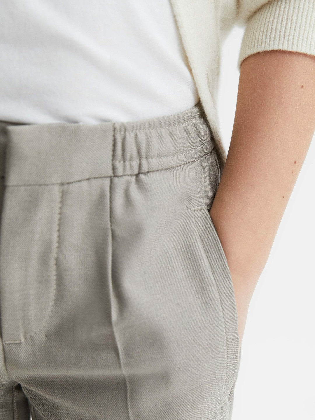 Reiss | 9-14 yrs Relaxed Elasticated Trousers with Turn-Ups in Taupe