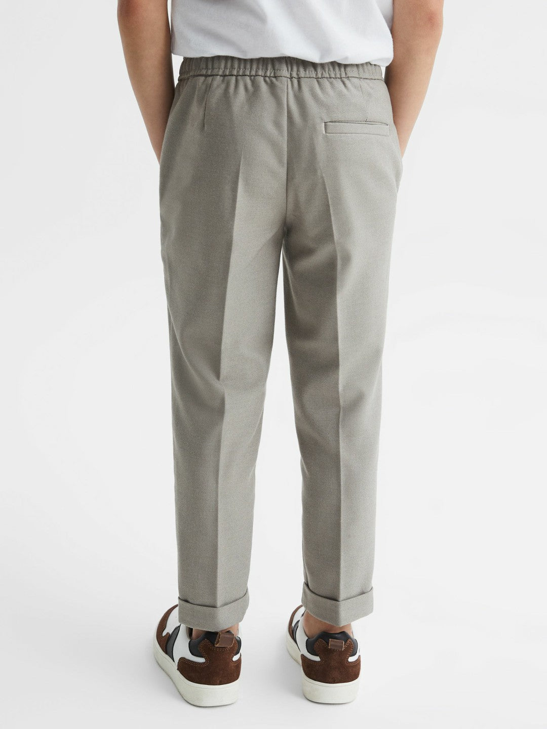 Reiss | 9-14 yrs Relaxed Elasticated Trousers with Turn-Ups in Taupe