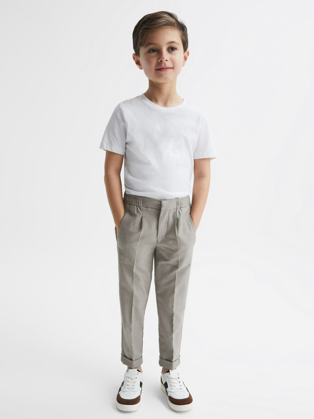 Reiss | 9-14 yrs Relaxed Elasticated Trousers with Turn-Ups in Taupe