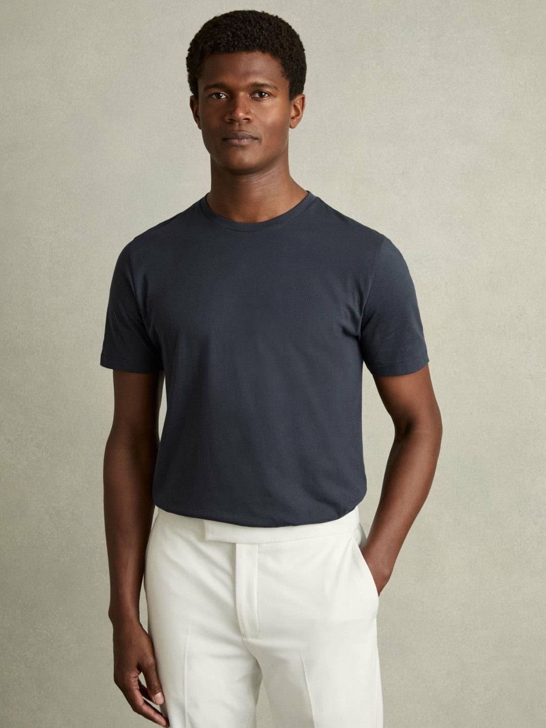 Reiss | Cotton Crew Neck T-Shirt in Airforce Blue