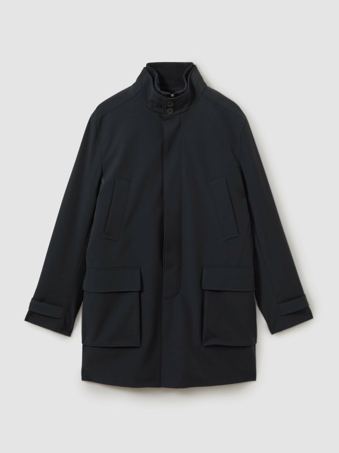 Reiss | Hybrid Removable Funnel Neck Overcoat in Navy