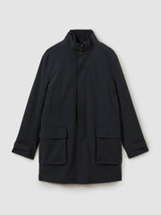 Reiss | Hybrid Removable Funnel Neck Overcoat in Navy