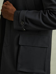 Reiss | Hybrid Removable Funnel Neck Overcoat in Navy