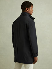 Reiss | Hybrid Removable Funnel Neck Overcoat in Navy