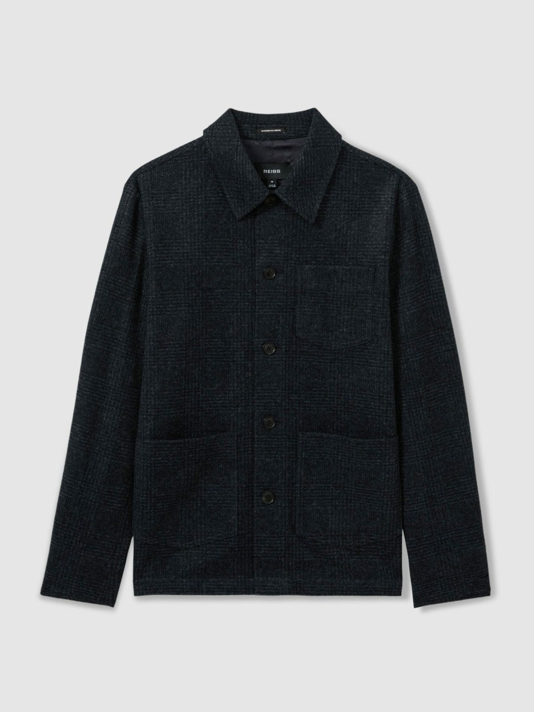 Reiss | Checked Button Through Worker Jacket in Navy Melange