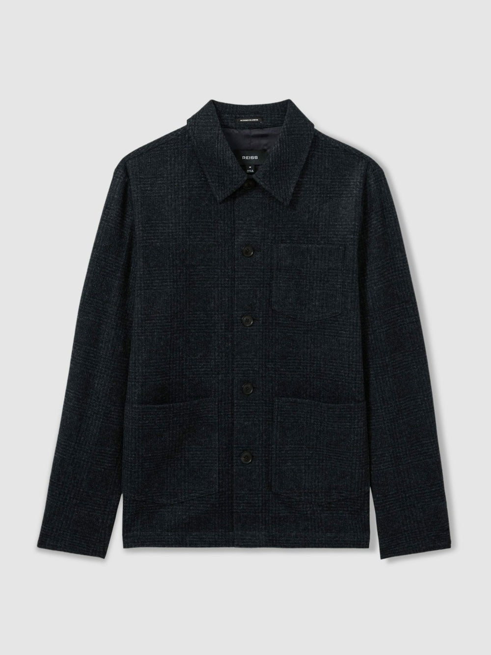Reiss | Checked Button Through Worker Jacket in Navy Melange