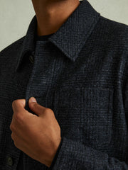 Reiss | Checked Button Through Worker Jacket in Navy Melange